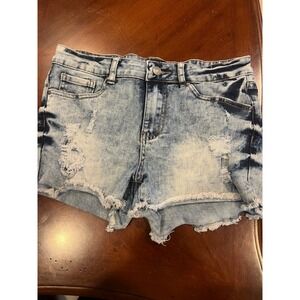 JEAN9 Women's Distressed Acid Wash Denim Shorts Size 11 Blue Frayed Hem Stretch